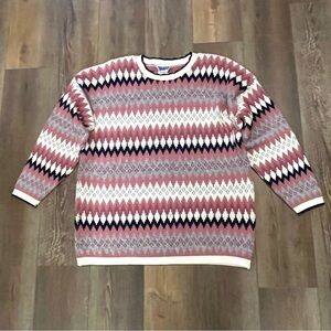 Vtg CAPE COD Sportswear TOWN & COUNTRY Fair Isle Sweater Womens 18W Pink Gray‎